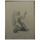 Nineteenth century initialed European pencil drawing of a classic male figure