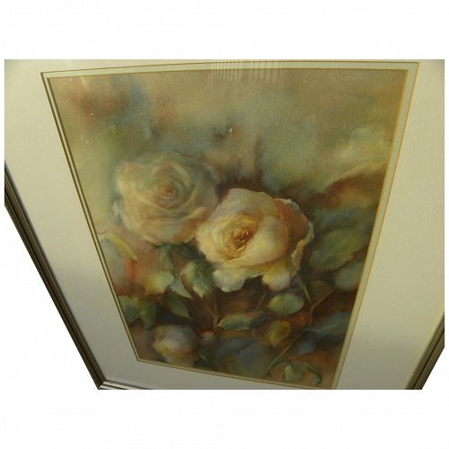 Watercolor painting of roses signed Jean Percival