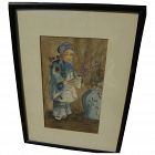 California watercolor 1912 painting of young Chinese girl in style of Esther Anna Hunt