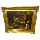 Late 20th century signed quality painting of monks in manner of 19th century