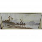 DAVID VASSILIOU (20th century) watercolor painting of the Nile and Pyramids in Egypt by listed artist