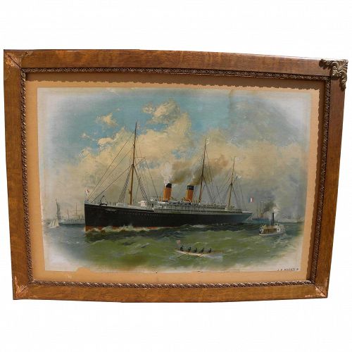 After FRED PANSING (1844-1916) very large chromolithograph print of ship "La Touraine" by American marine artist