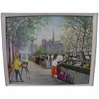 Paris 1960's signed oil painting of the famous bookstalls along the Seine