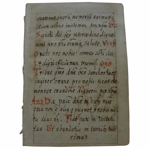 Circa 17th century or earlier miniature religious manuscript page in Latin double sided
