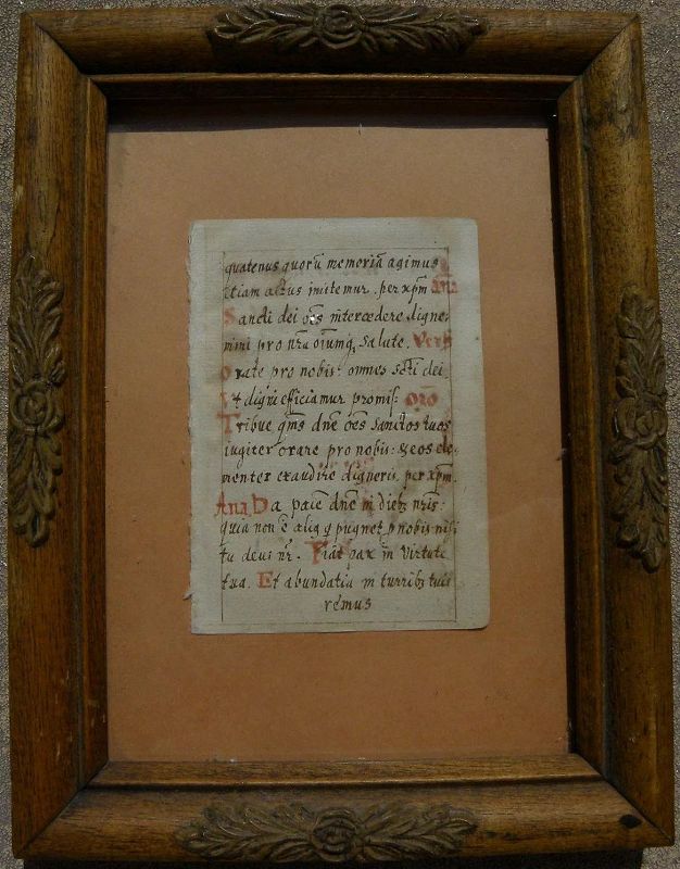 Circa 17th century or earlier miniature religious manuscript page in Latin double sided