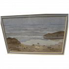 American contemporary watercolor painting of beach at water's edge signed Greenaway