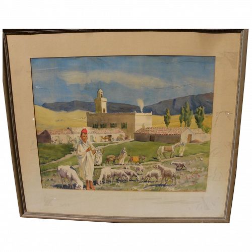 WILFRID BERG (1908-2002) circa 1940's watercolor painting of North African scene by noted Michigan artist