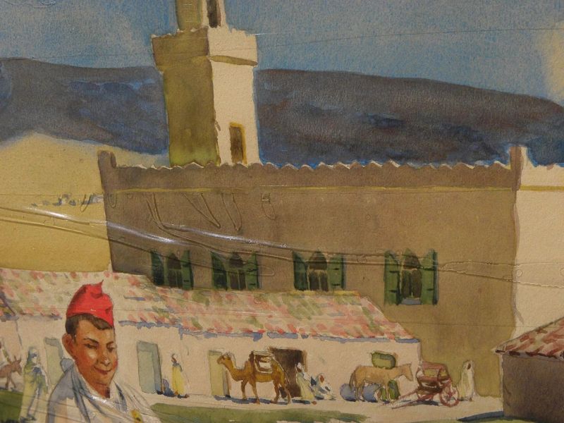 WILFRID BERG (1908-2002) circa 1940's watercolor painting of North African scene by noted Michigan artist