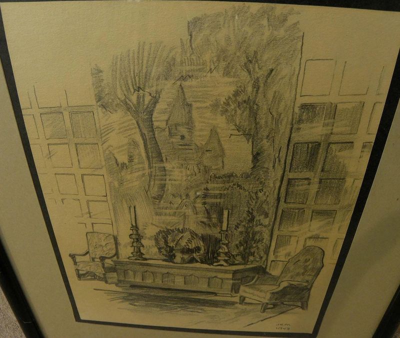 JOHN RICHARD MOORE (1925-2009) early pencil drawing by cinematographer co-founder of Panavision