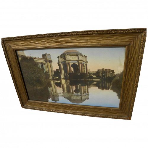 Vintage circa 1920's tinted photo of Palace of Fine Arts in San Francisco in old frame