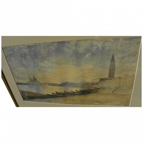 Vintage Venice Italy panorama impressionist watercolor painting
