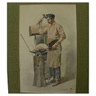 Italian signed late 19th century watercolor painting of a blacksmith at his trade