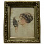 Gibson-style American 1910 watercolor painting of young woman applying her makeup