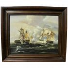 Marine art detailed gouache and watercolor painting of warships in the War of 1812 signed Gordon Bracher 1965