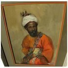 Orientalist vintage watercolor painting signed with initials
