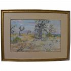 California plein air art impressionist 1940 pastel drawing of joshua trees in a high desert landscape