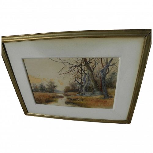 American 19th century watercolor landscape painting signed Emily M. Cornwall