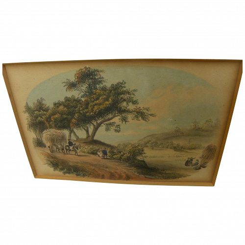 Mid nineteenth century English or American ink and watercolor drawing of country landscape with figures