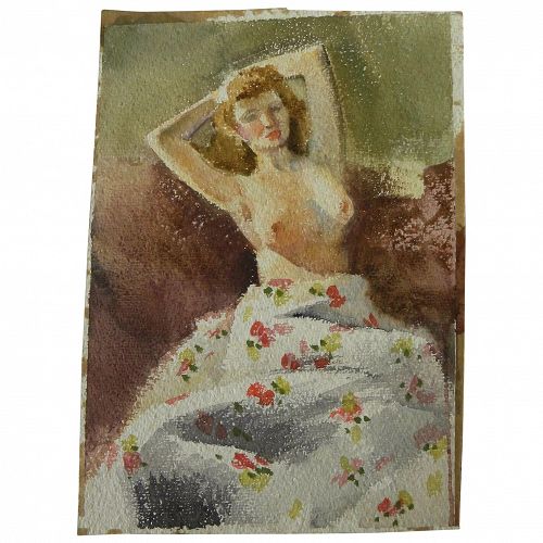 Double-sided watercolor painting likely by noted western American artist BROOKS PETTUS (1918-2003)