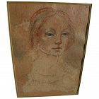 Fine classical style drawing of a young woman signed with initials circa 1980