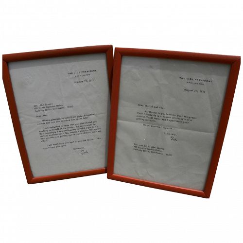 Vice President Spiro Agnew **PAIR** historical 1972/1973 hand signed typed letters