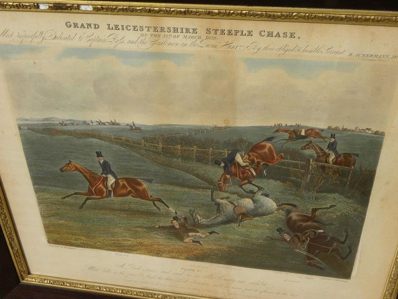 After HENRY ALKEN **four** identically framed 1830 English sporting art engravings of equestrian steeple chase scenes