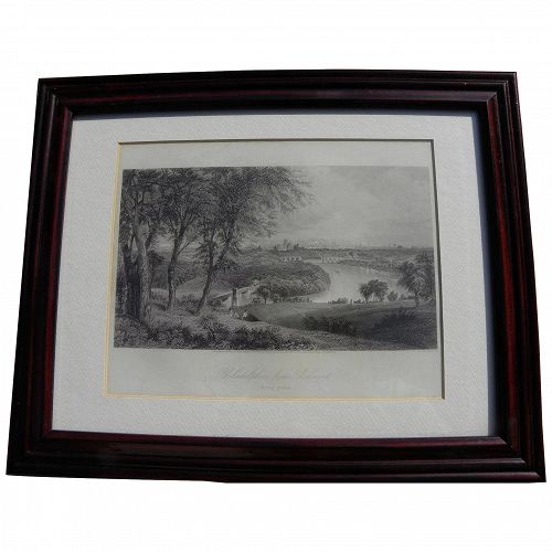 Fine 1873 engraving print of Philadelphia view by listed artist ROBERT HINSHELWOOD (1812-1879)