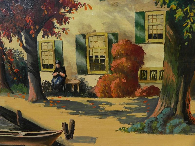 Impressionist painting of New England coastal village signed B. G. DORSEY
