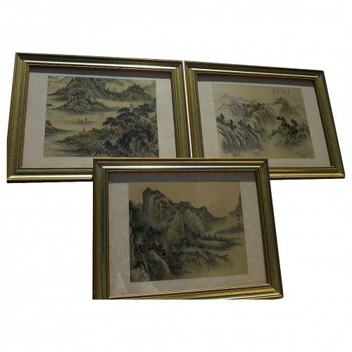 Three Asian watercolor on silk paintings