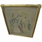 Large hand embroidery needlework picture in expensive closed corner hand carved gold leaf frame