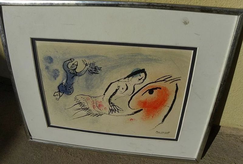 MARC CHAGALL (1887-1985) original lithograph print &quot;Greeting Card for Aime Maeght&quot;, 1960