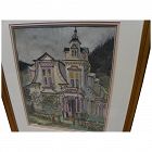 Colorado art 1950's signed gouache painting of Victorian house