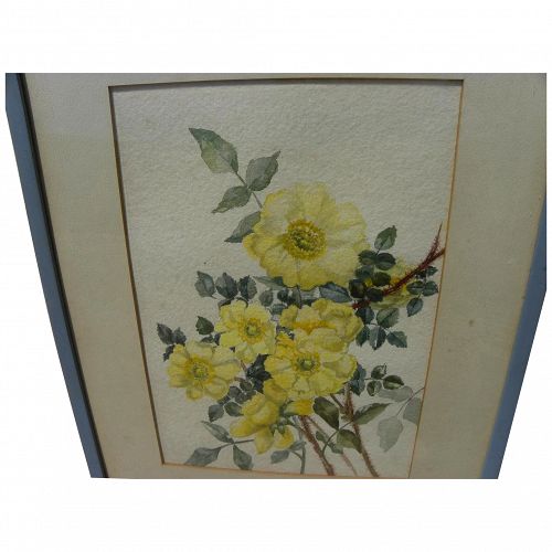Watercolor still life painting of yellow roses