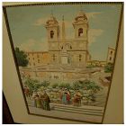 Italian 19th century watercolor painting of figures on the Spanish Steps in Rome signed CONTI