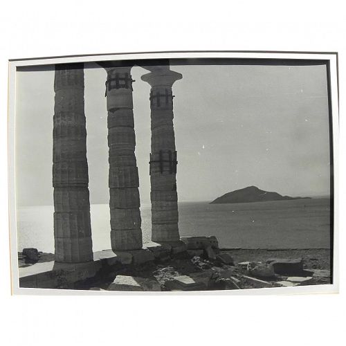 Old photograph of ancient Greek temple by the sea