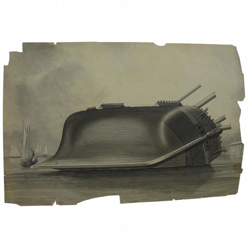 F ROLLIN SMITH (late 19th century American) fine en grisaille drawing of shipwreck on a coast