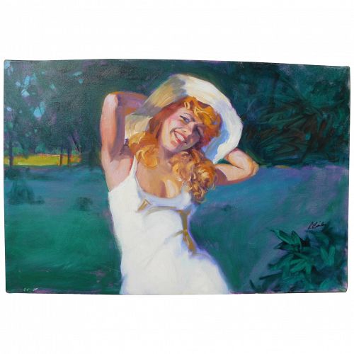 Contemporary Illustration art style painting of a fetching young woman