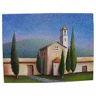 Naive style contemporary painting of a church in Cortona---Tuscany, Italy