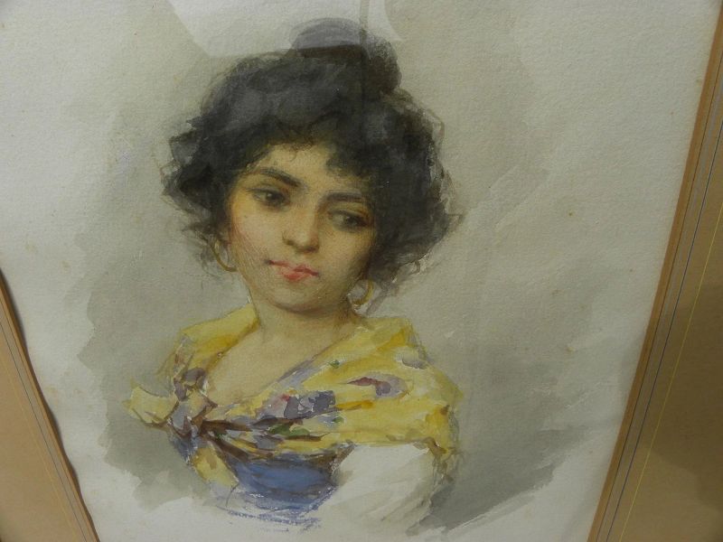 Italian circa 1900 watercolor painting of a young woman, signed D. G. Angiolini