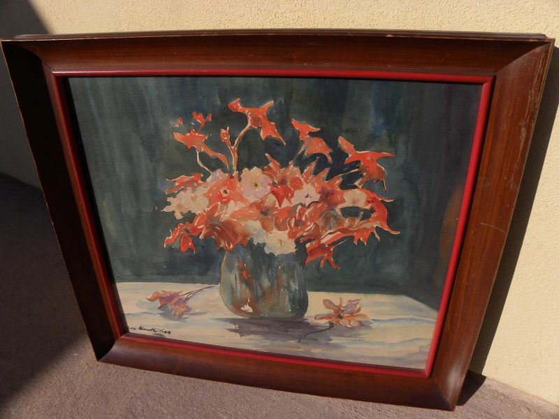 Watercolor floral still life painting by listed French artist GUY DE BOUTHILLIER (1893-1962)