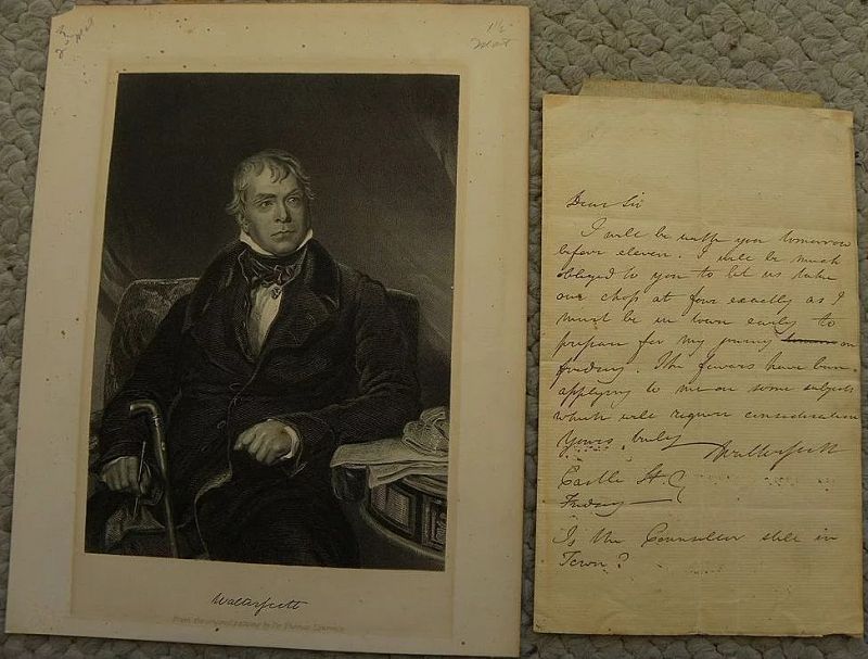 Rare handwritten signed letter by SIR WALTER SCOTT (1771-1832)