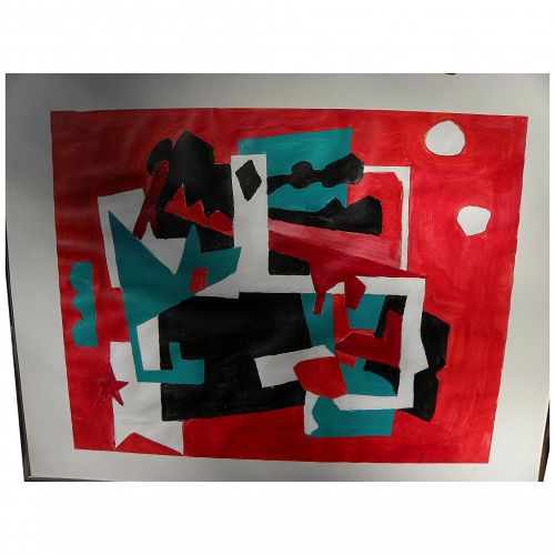 Bold abstract painting on paper signed M K