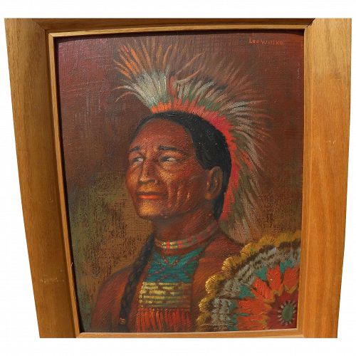 Painting of Plains Native American Indian signed circa 1950's