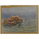 Old watercolor painting of coastal rocks signed T. G. Stower