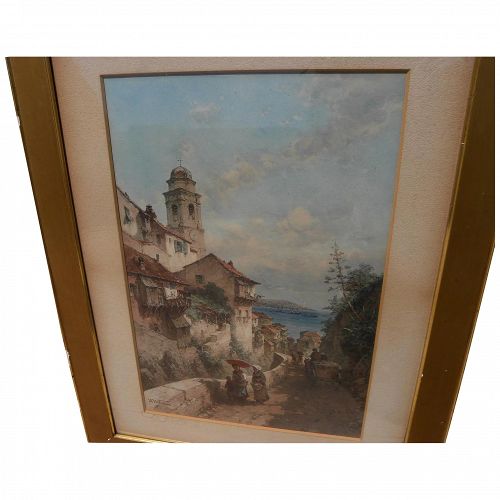 THEODORE WEBER (1838-1907) chromolithograph print after an Italian coastal scene painting