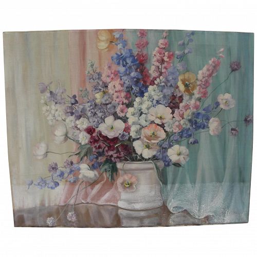 Circa 1940's American impressionist still life painting signed Helen Hayes