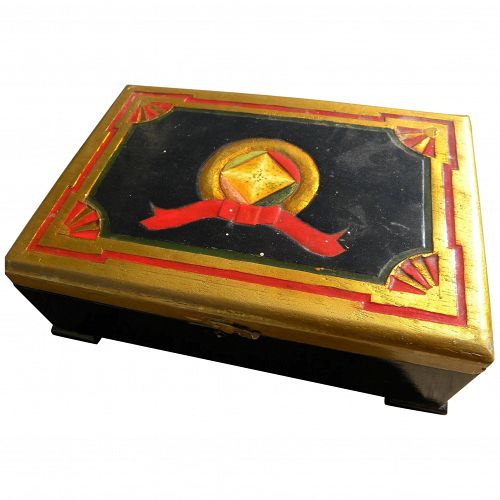 Old cigar box customized to jewelry box with hand crafted Art Deco style lid