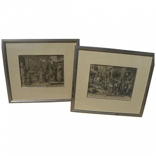 JOHANNES STRADANUS (1523-1605) **pair** copper engravings by noted early Flemish graphic artist