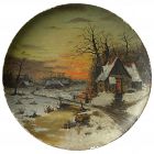 American 19th century landscape painting on round papier mache style platter