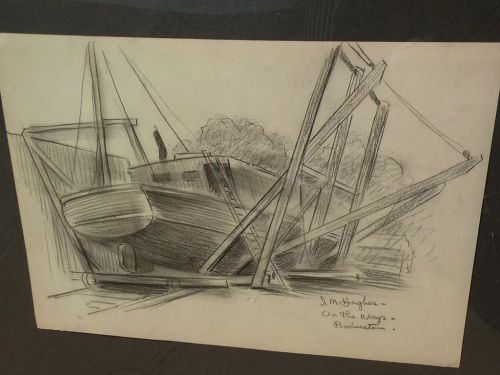 DAISY MARGUERITE HUGHES (1882-1968) pencil sketch of Provincetown boatyard